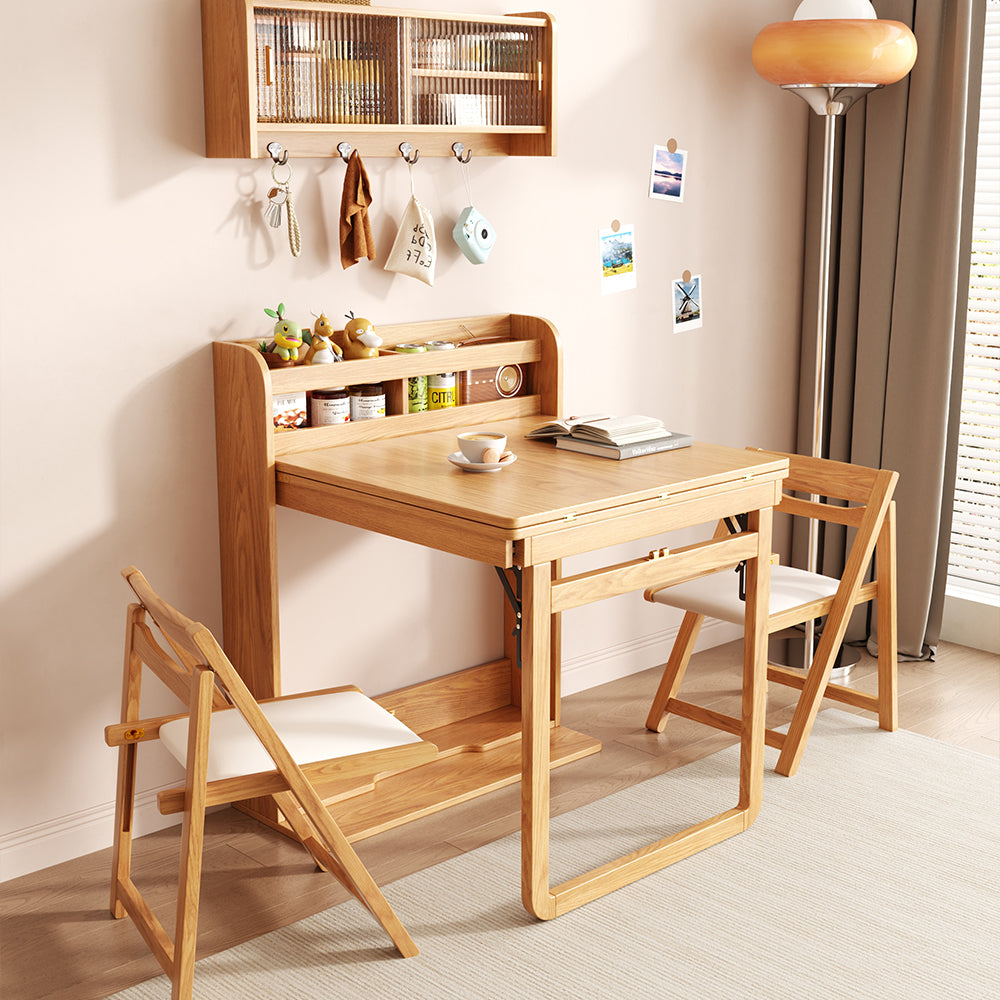 62" Wall-Side Murphy Foldable Dining Table with Integrated Shelf Storage