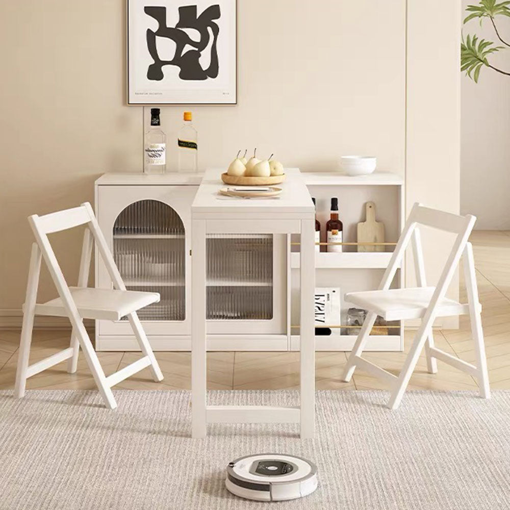 Multi-Functional Dining Table Rotating & Foldable Sideboard Sintered Stone Top Storage Cabinet with Fluted Glass Doors