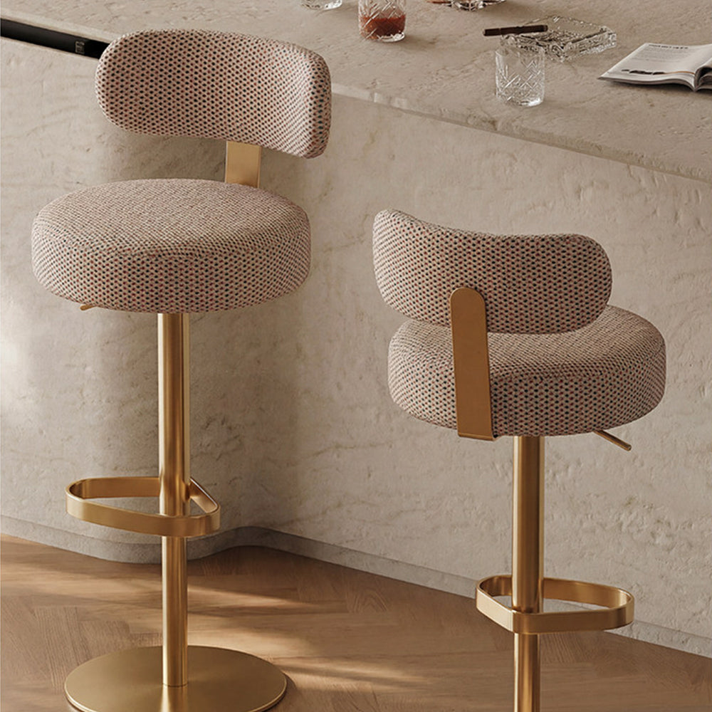 1 Piece Modern Upholstered Adjustable Bar Stool with Gold Metal Base