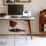 Load image into Gallery viewer, Modern Dining Chair with Stainless Steel Legs Faux Leather Upholstered Seat Ergonomic Wood Backrest for Dining Room

