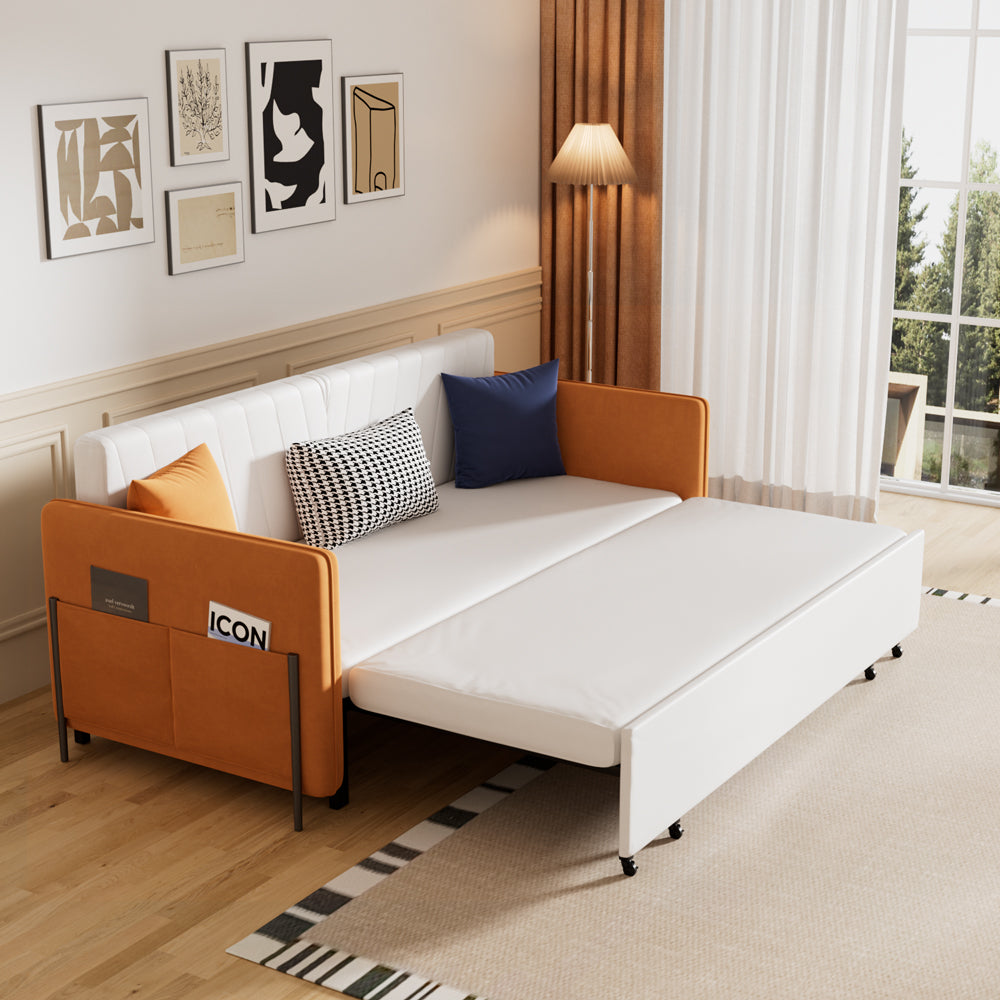 Side view of sofa bed showing streamlined modern profile and texture