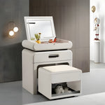 Load image into Gallery viewer, Modern Minimalist Vanity Desk with LED Mirror Storage Drawer Makeup Table Set with Upholstered Stool
