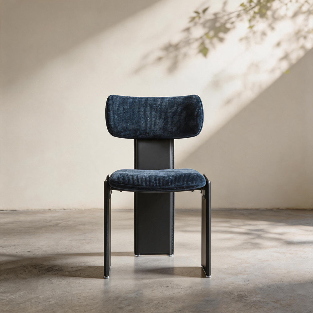 Modern Blue Upholstered Dining Chair with Black Metal Frame 1 Piece