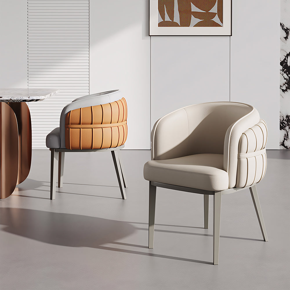 Set of 2 Modern Upholstered Dining Chair with Curved Backrest Cream Accent Chair Minimalist Dining Chair
