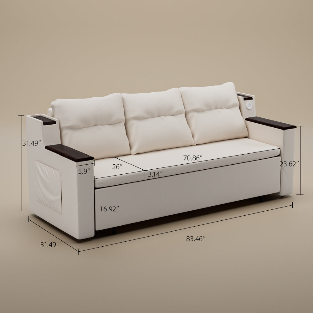 83'' 3-Seater Pull-Out Sleeper Sofa with Storage & USB Port