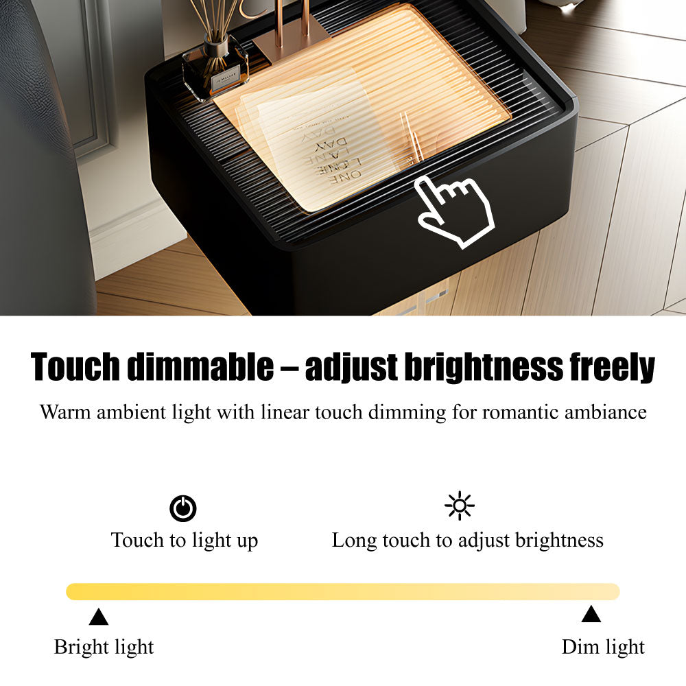 Smart Nightstand with Transparent Acrylic Legs and Motion Sensor LED Light