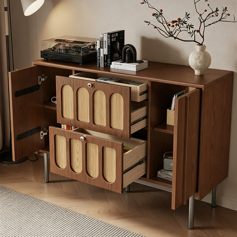 47.2" Mid Century Arched Wood Sideboard With Drawers and Cabinet