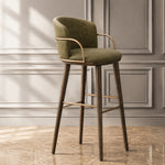 Load image into Gallery viewer, Modern Upholstered Bar Stool with Curved Backrest Gold Arm Detail Wooden Legs Counter Chair 1 Piece
