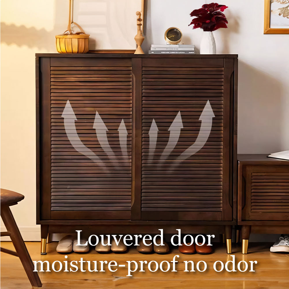 39.3'' Modern Wooden Louvered Door Shoe Cabinet Large Capacity Hidden Shoe Storage