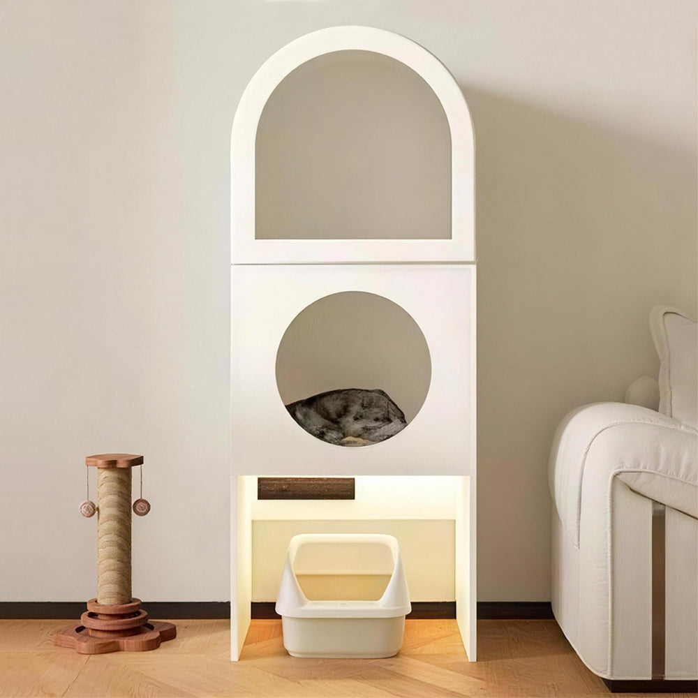 Modern Arched Pet Storage Cabinet Cat House Feeding Station Multi Functional Storage Unit