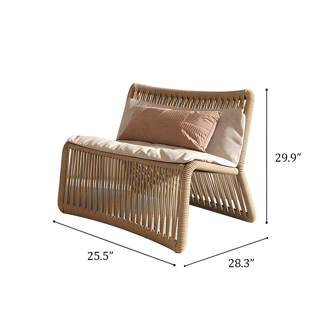 Boho Rattan Accent Chair with Cushioned Seat and Open-Weave Design