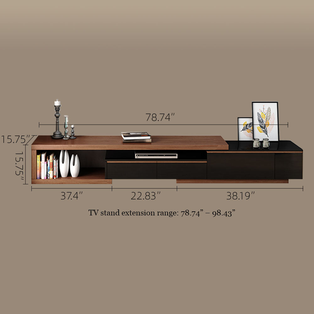 Modern Walnut & Black Extendable Coffee Table Expandable Design with Large-Capacity Storage