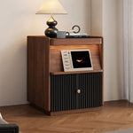 Load image into Gallery viewer, Modern Walnut Nightstand with Fluted Cabinet Door and Open Storage Shelf
