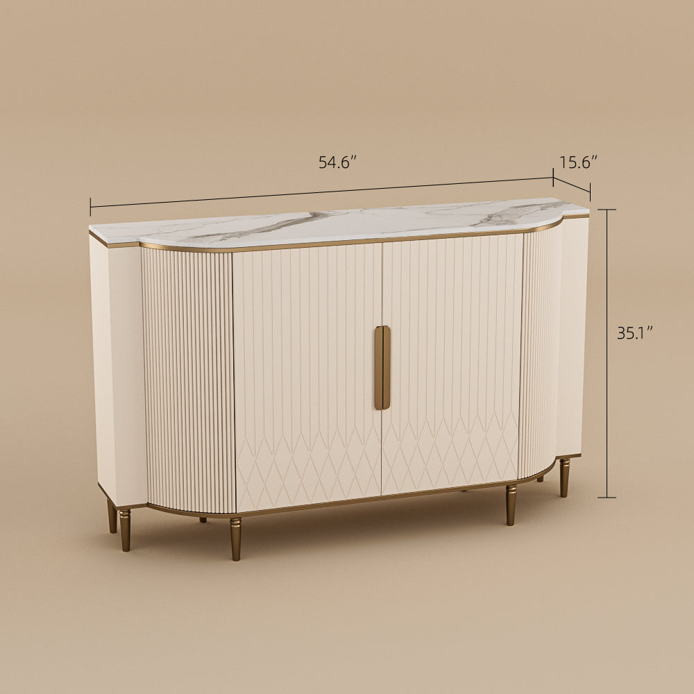 54.6" Elegant Cream White Sideboard Buffet Cabinet with Adjustable Shelves