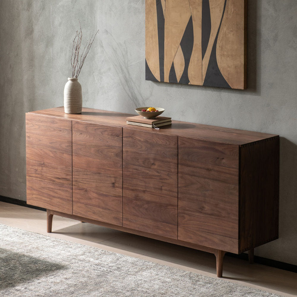 Modern Walnut-Tone Sideboard Minimalist Wooden Storage Cabinet