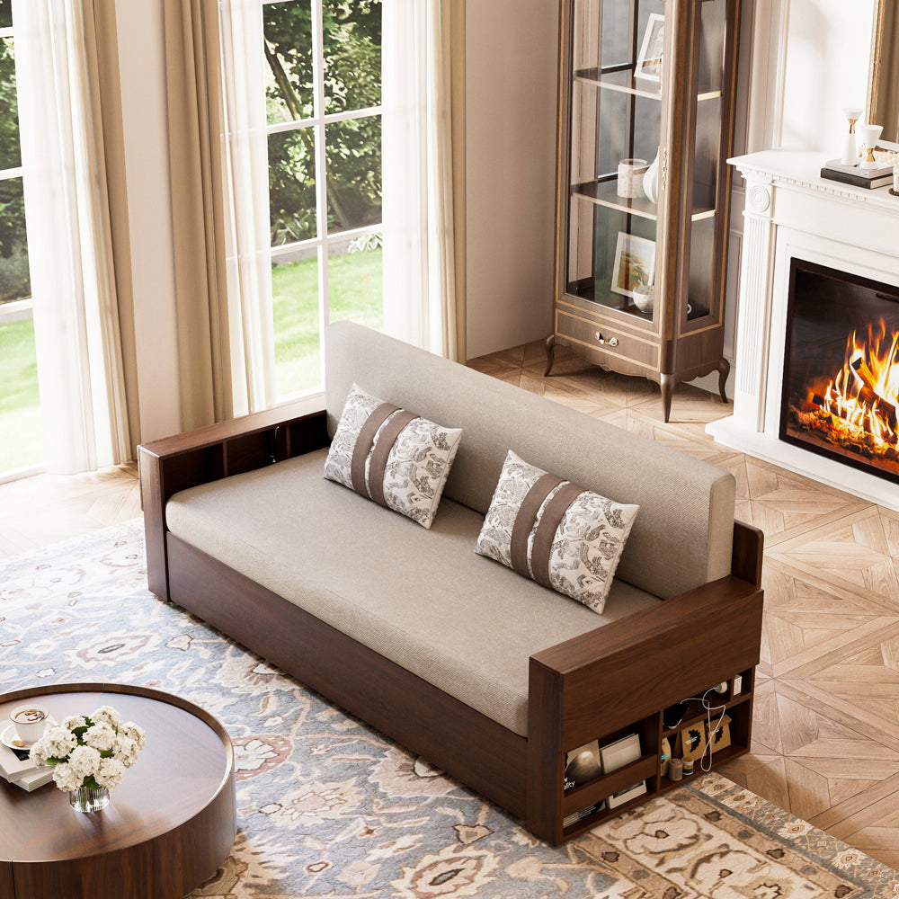 Lifestyle image of sofa bed integrated into a modern bedroom environment