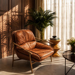 Load image into Gallery viewer, Vintage Leather Lounge Chair Mid Century Accent Chair with Wrought Iron Fram
