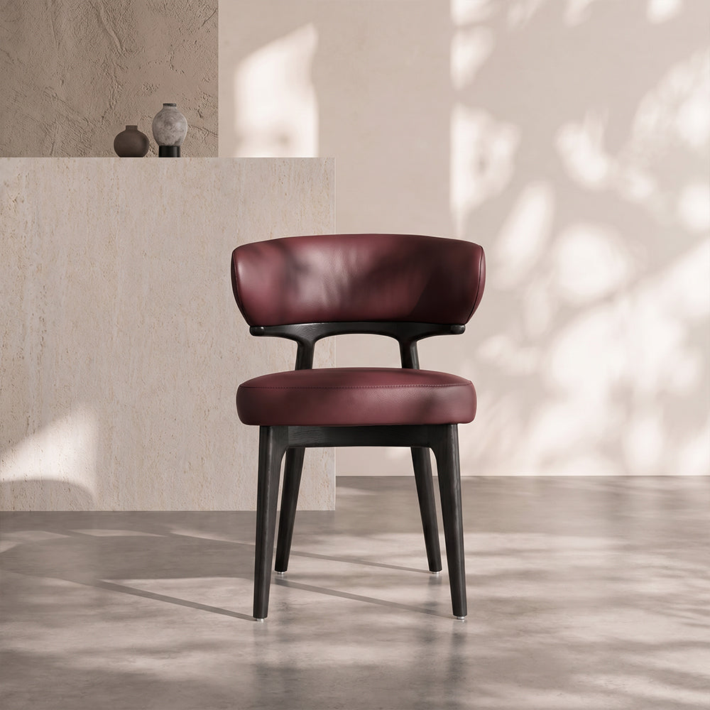 Ergonomic Curved Backrest Solid Wood Frame Faux Leather Dining Chair 1 Piece