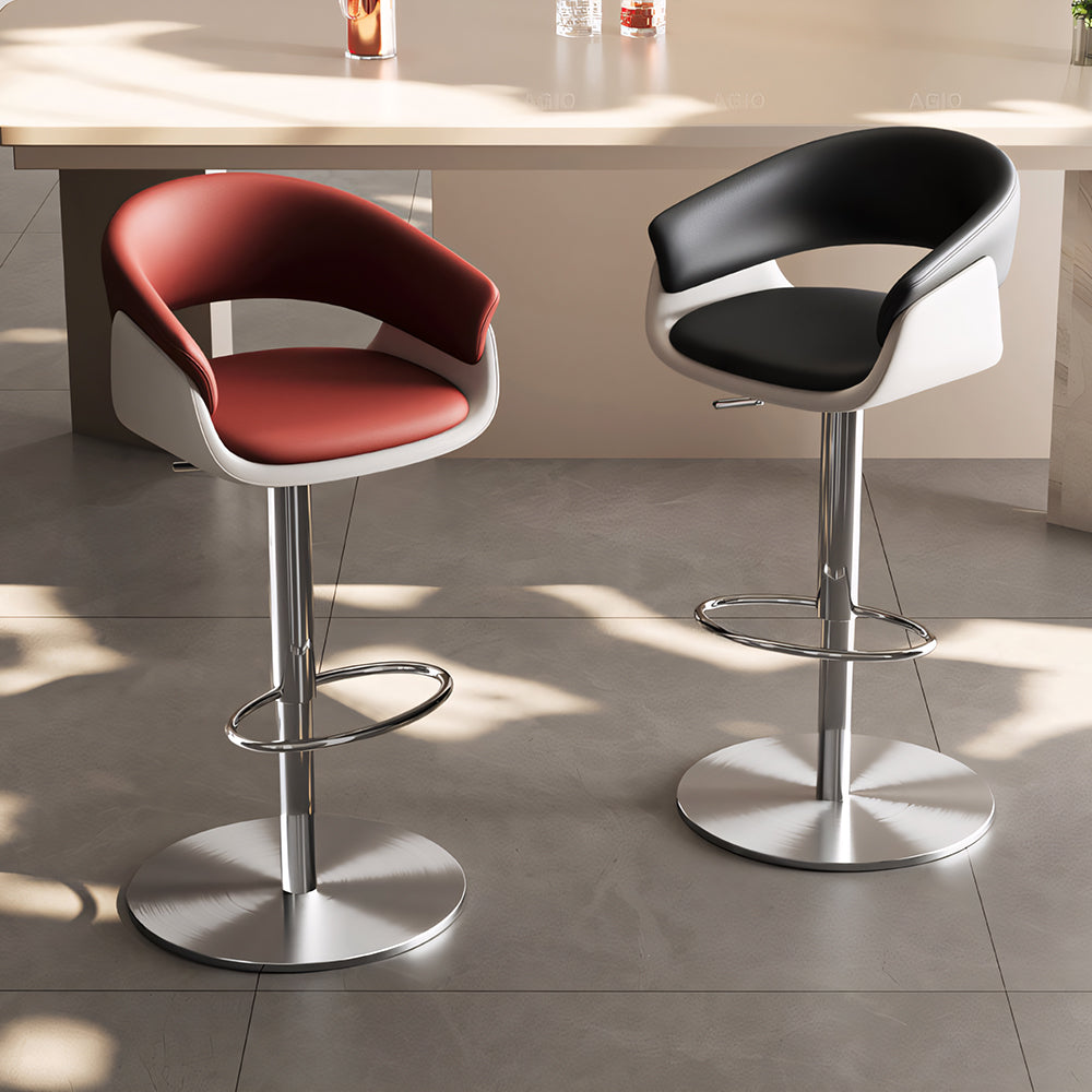 Modern Adjustable Swivel Bar Stool PU Leather Upholstered Counter Height Bar Chair with Stainless Steel Base 1 Piece