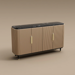 Load image into Gallery viewer, Modern Luxury Dining Set S-Shaped Walnut Base Marble-Effect Table × Gray &amp; Gold Sideboard
