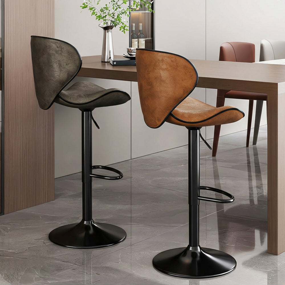 Modern Adjustable Swivel Bar Stool Brown Faux Leather Seat Black Metal Base Counter Height Bar Chair 1 Piece
