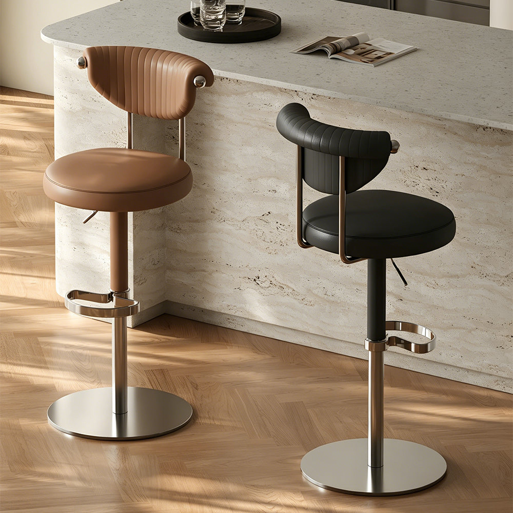 1 Piece Modern Adjustable Bar Stool with Geometric Woven Velvet Upholstery and Stainless Steel Base