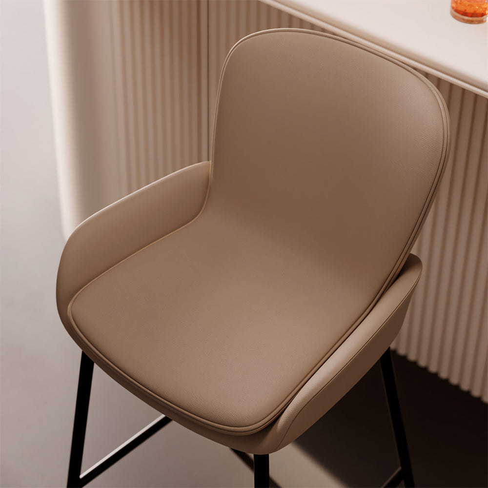 Modern Upholstered Bar Stool with Armrests PU Leather Counter Chair Metal Frame Kitchen Island Bar Chair 1 Piece