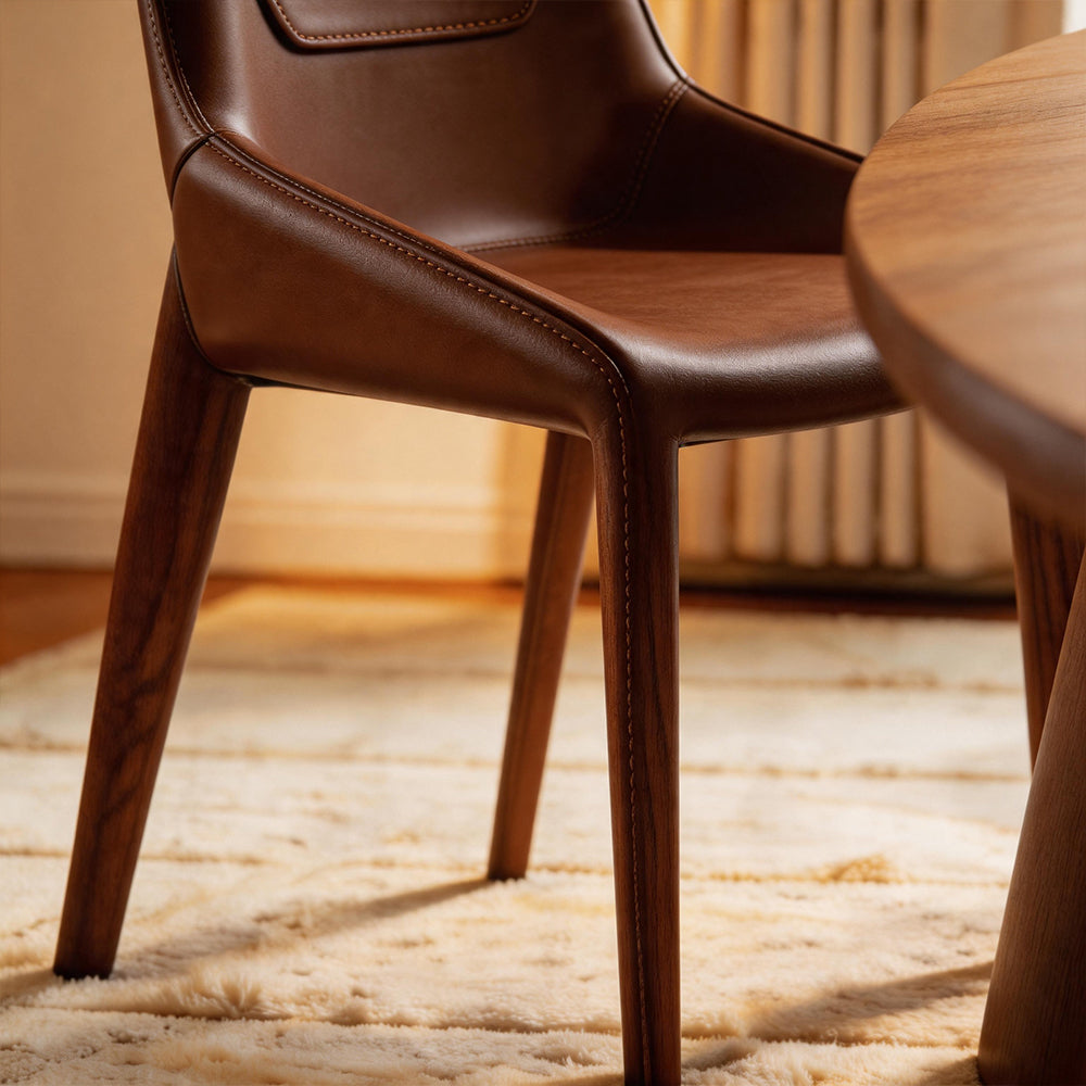 Modern Brown Leather-Look Dining Chair with Integrated Legs 1 Piece