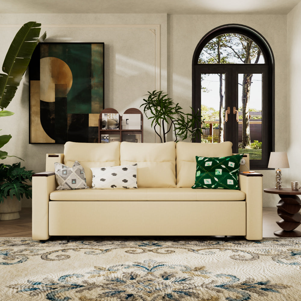 83'' 3-Seater Pull-Out Sleeper Sofa with Storage & USB Port