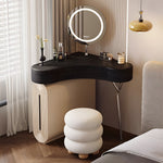 Load image into Gallery viewer, Modern Corner Vanity Desk with Mirror Walnut Finish Makeup Table with Storage Drawers with Stool
