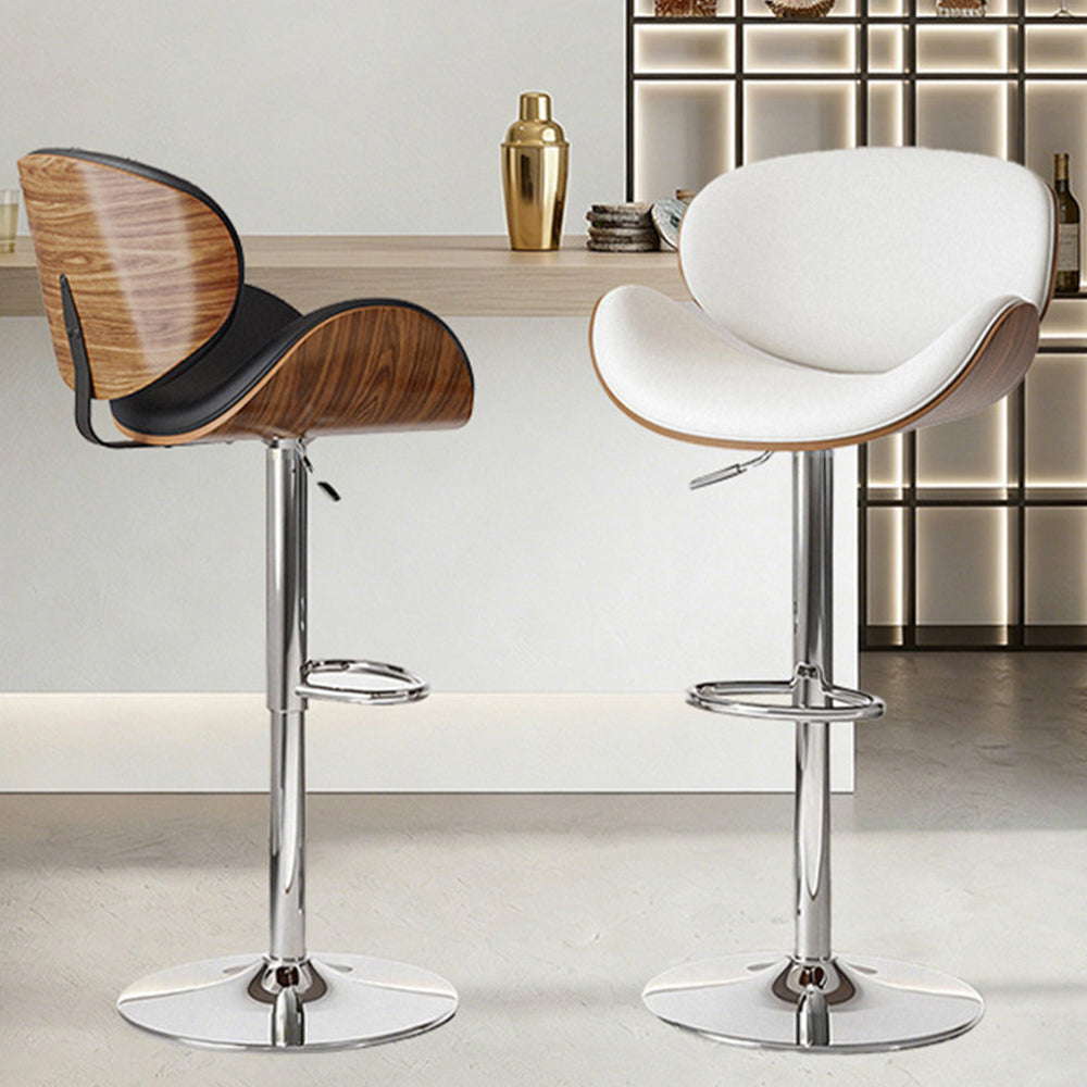 Modern Walnut Bentwood Adjustable Bar Stool Upholstered Swivel Counter Chair 1 Piece