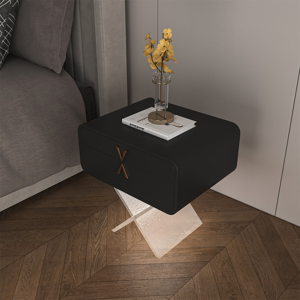 Modern Smart Nightstand with X-Base Acrylic Legs & Motion Sensor LED Light