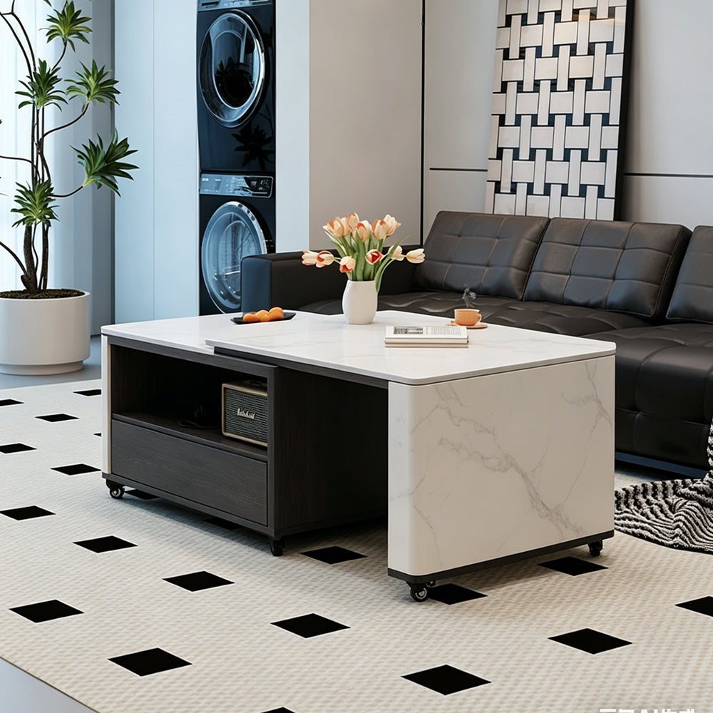Modern Extendable Coffee Table with Hidden Storage Rolling Table