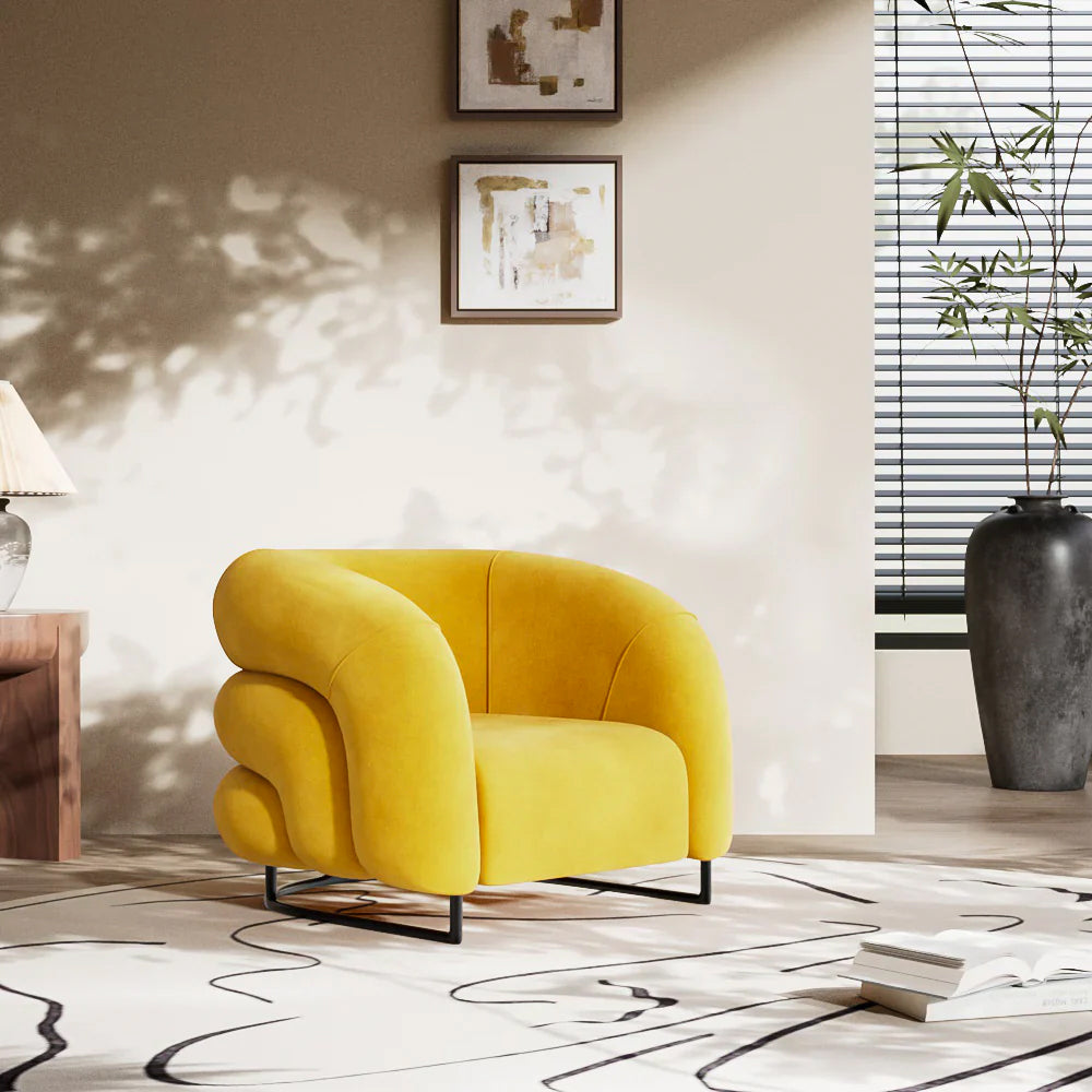 Accent Armchair Modern Faux Leather Upholstery Cloud-Inspired Cushion Design Sturdy Metal Base