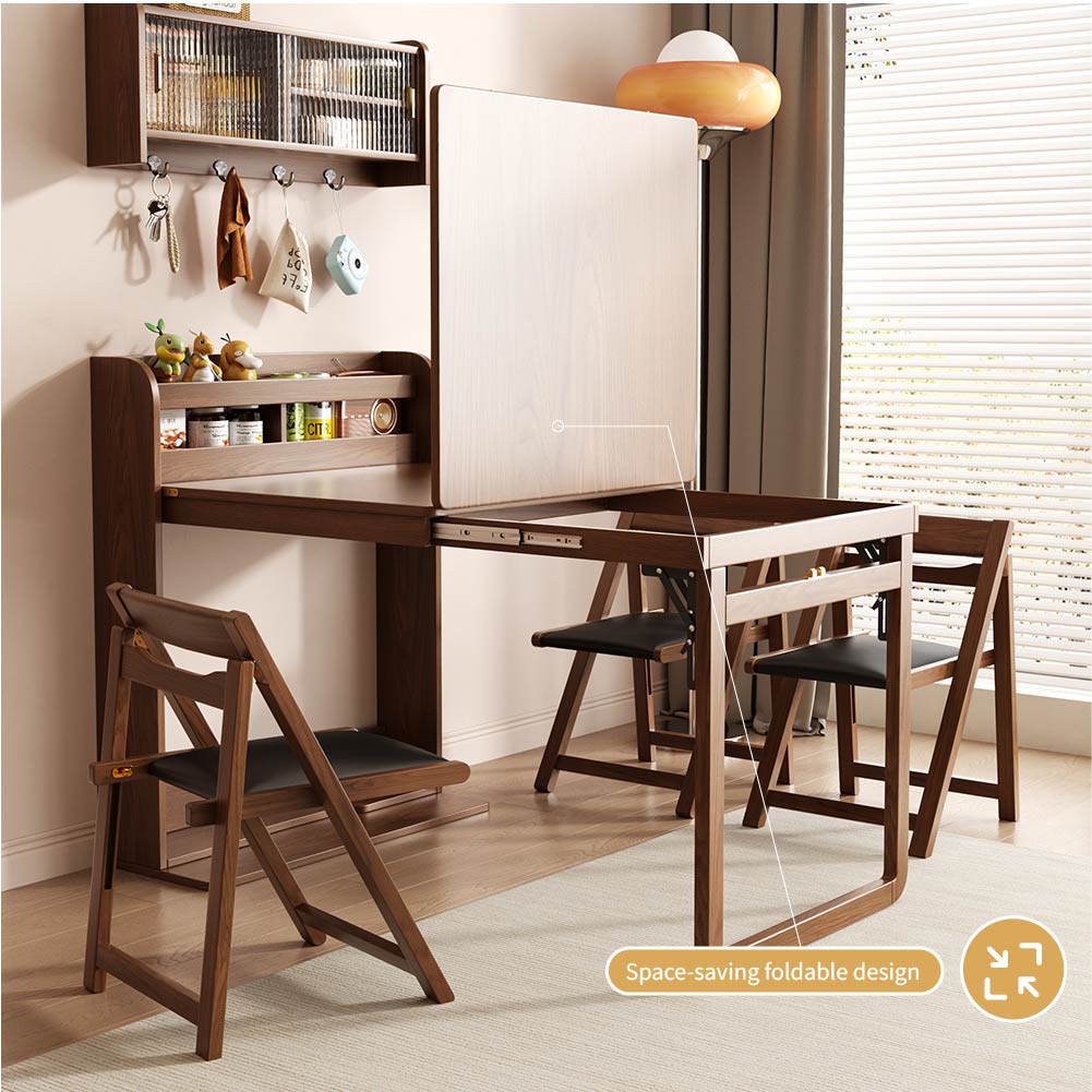 62" Wall-Side Murphy Foldable Dining Table with Integrated Shelf Storage