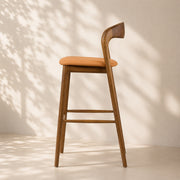 Modern Solid Wood Bar Stool with Curved Backrest Upholstered Counter Chair 1 Piece