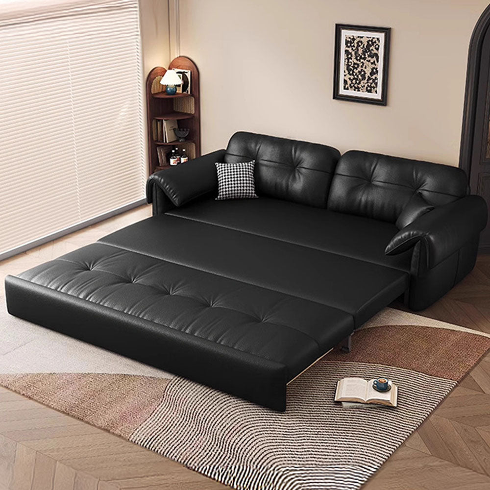 Contemporary Faux Leather Sofa Bed Sleeper Sofa with Hidden Storage & Metal Frame