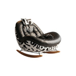 Load image into Gallery viewer, Bold Black Leather Rocking Lounge Chair with Patterned Fabric Shell
