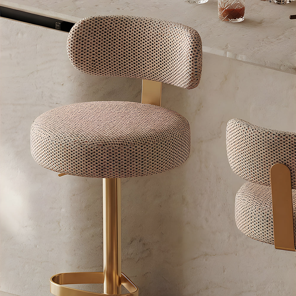 1 Piece Modern Upholstered Adjustable Bar Stool with Gold Metal Base