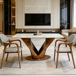Load image into Gallery viewer, Luxury Sintered Stone Dining Table Kitchen Table With Artistic V-Shaped Solid Wood Base
