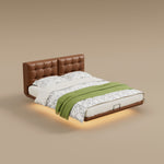 Load image into Gallery viewer, Modern Floating Bed with LED Lighting &amp; Upholstered Headboard
