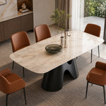Load image into Gallery viewer, Sculptural Carbon Steel Base Calcined Grey Stone Oval Dining Table
