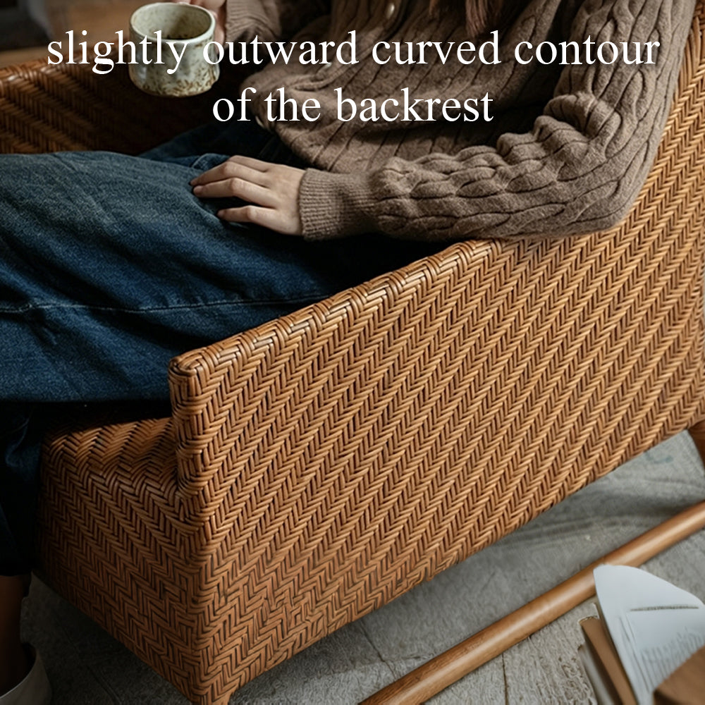 Boho Rattan Lounge Chair with Tufted Cushion and Relaxed Seating