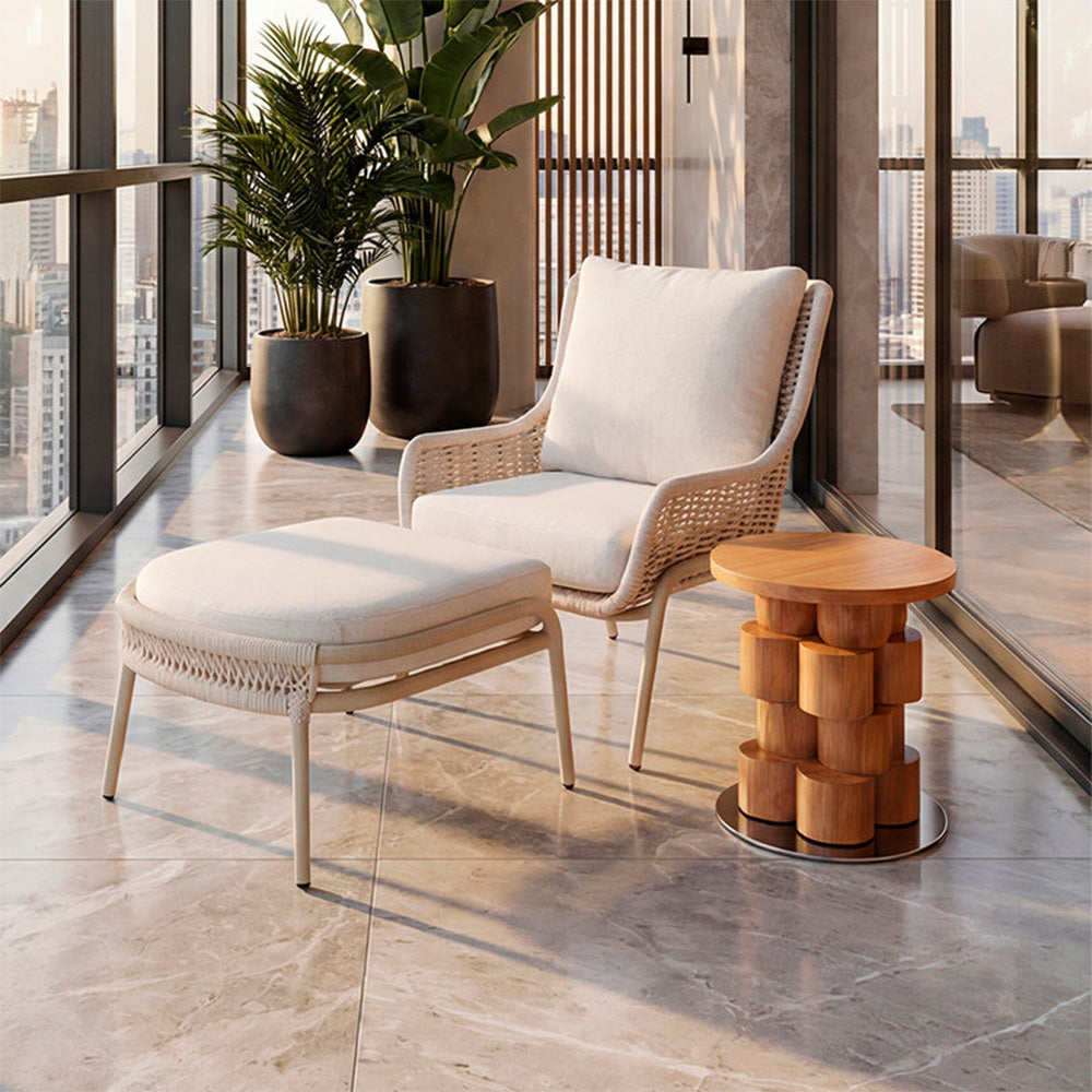 Modern Outdoor Lounge Chair with Woven Rope Frame and Weather Resistant Cushions