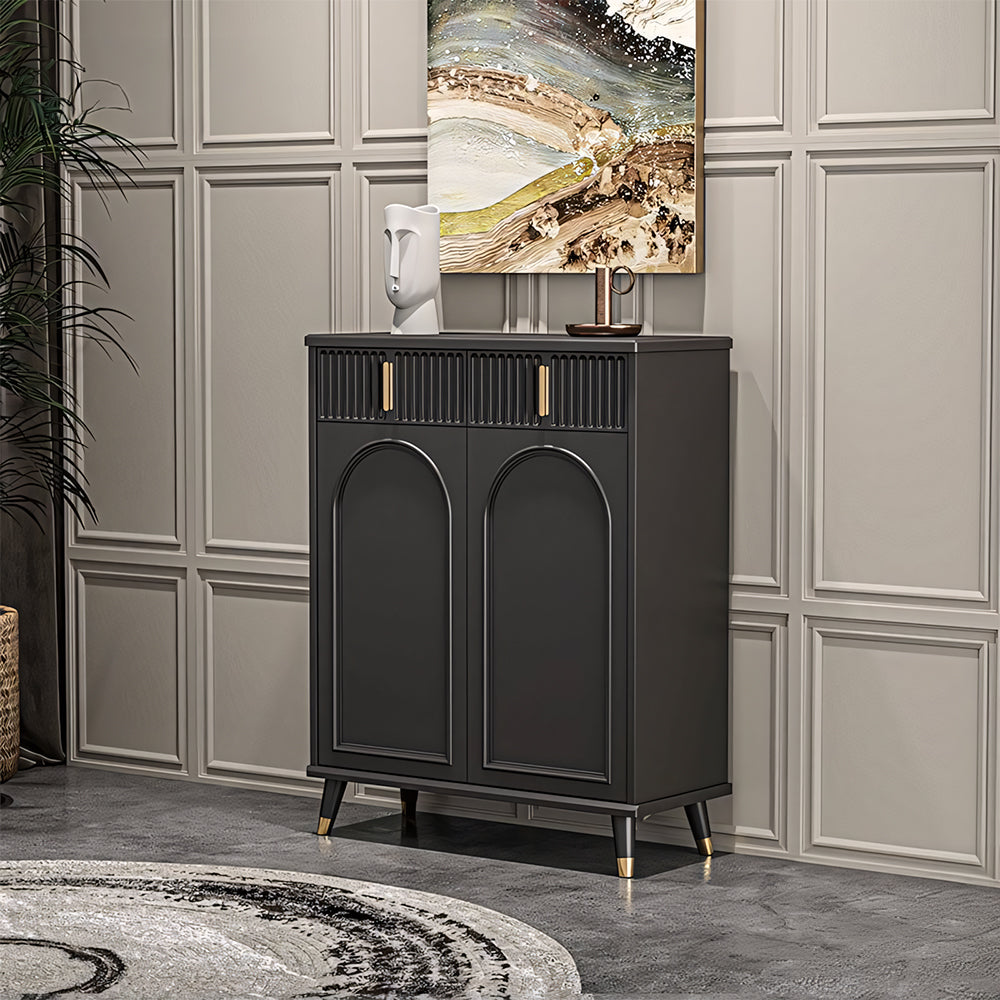 55.1" Modern Luxury Shoe Cabinet with Arched Panel Doors & Gold Accents Elegant Entryway Storage Sideboard