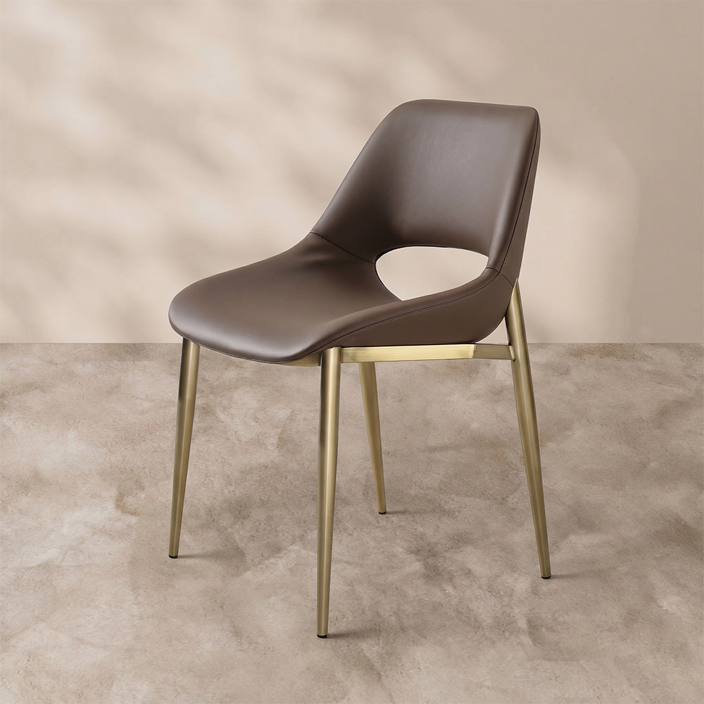 Modern Brown Dining Chair with Cutout Back and Gold Metal Legs 1 Piece