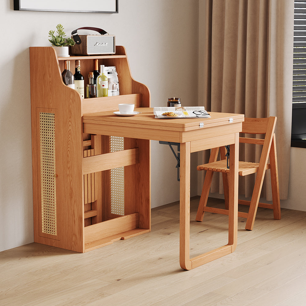 69" Rattan Cabinet Murphy Dining Table Set with USB Charging