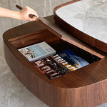 Load image into Gallery viewer, 34.7'' Modern Solid Wood Coffee Table with Marble Top Hidden Storage Rounded Minimalist Design
