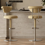 Load image into Gallery viewer, 1 Piece Modern Adjustable Bar Stool with Geometric Woven Velvet Upholstery and Stainless Steel Base
