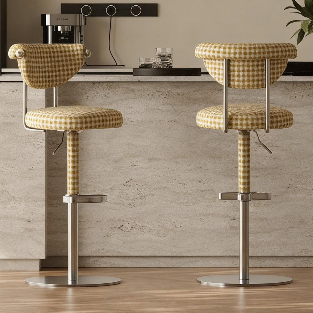 1 Piece Modern Adjustable Bar Stool with Geometric Woven Velvet Upholstery and Stainless Steel Base
